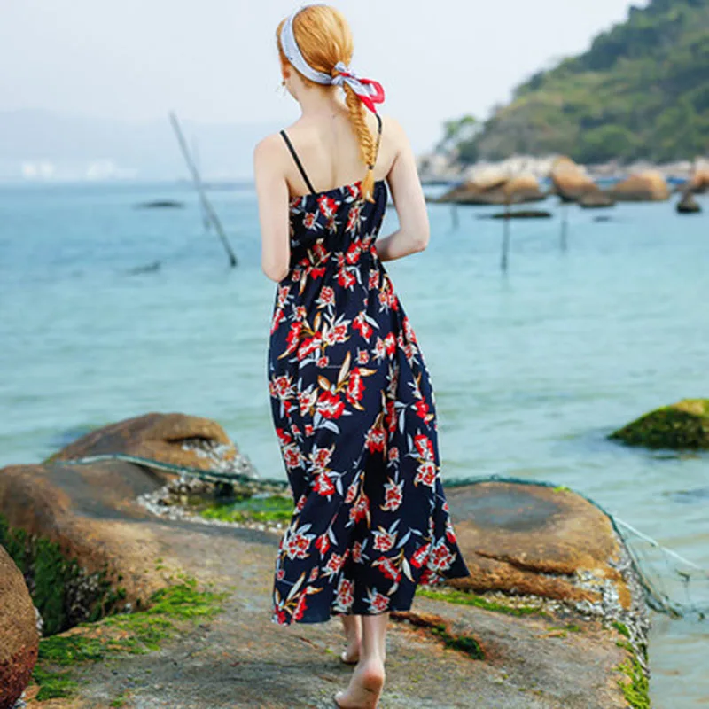 Для женщин платье с вышивкой Boho рукавов Флора печати Пляжные наряды летние