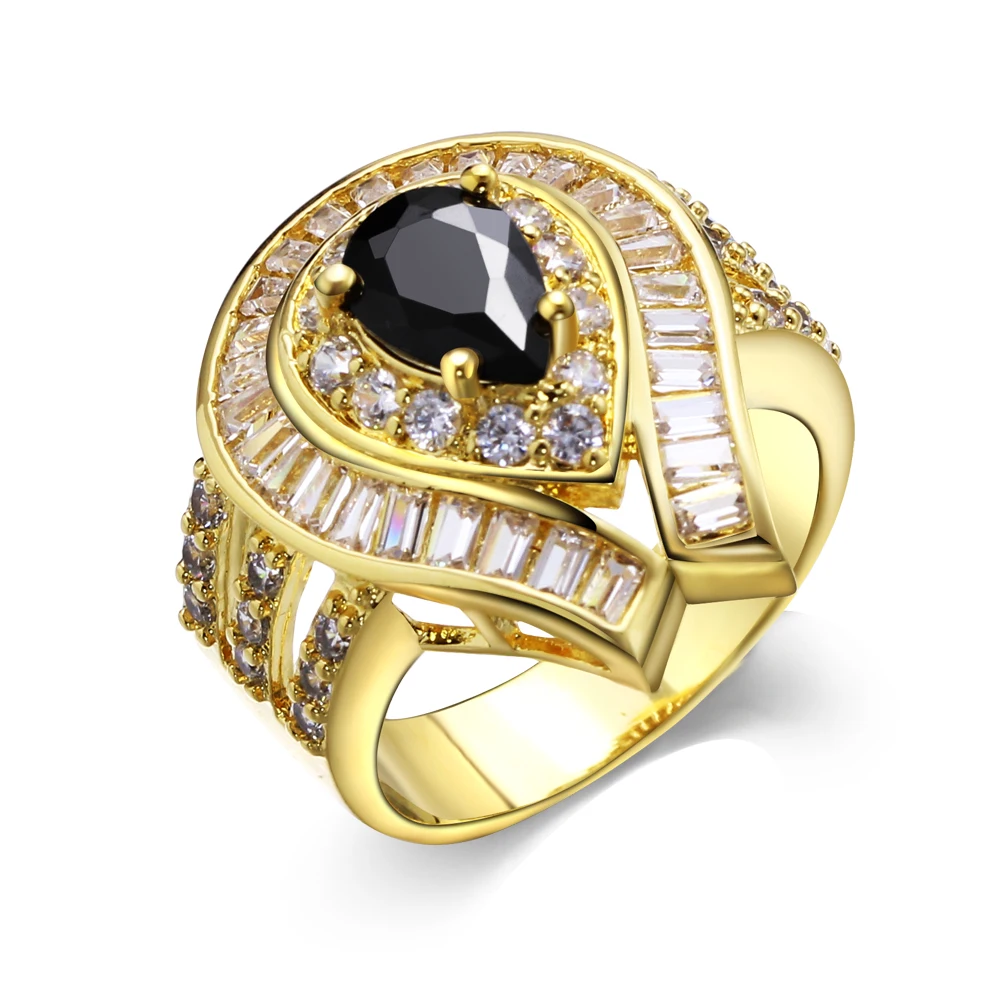 New Big Gold color rings Black/White Cubic Zircon Women's Female Luxury jewerly Top quality accessories | Украшения и