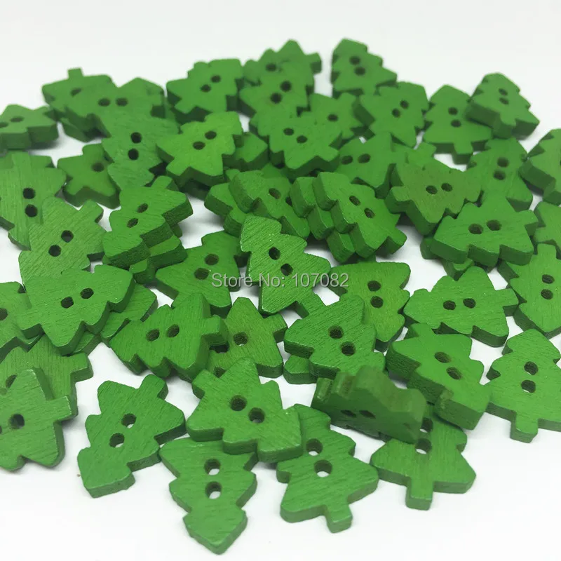 1000 шт. 12X10mm Зеленая Деревянная Рождественская елка пуговицы для украшения