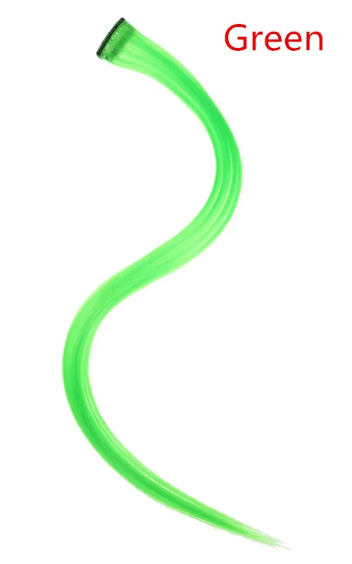 Green 2" Длинные прямые поддельные цветные волосы для наращивания на заколках, яркие радужные волосы с полосками, розовые синтетические волосы с эффектом омбре, пряди на заколках - Цвет: Green
