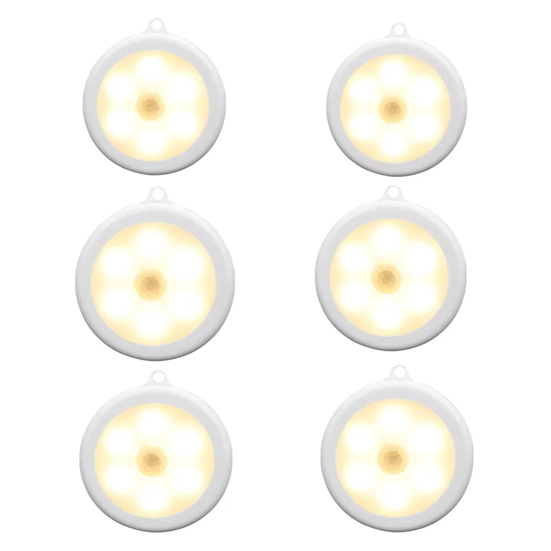 6pcs warm light Dozzlor 6 шт. 6 светодиодов инфракрасный датчик движения Ночной светильник диаметром 80 мм беспроводной детектор светильник Автоматическое включение/выключение лампы Защита глаз лампа - Цвет: 6pcs warm light