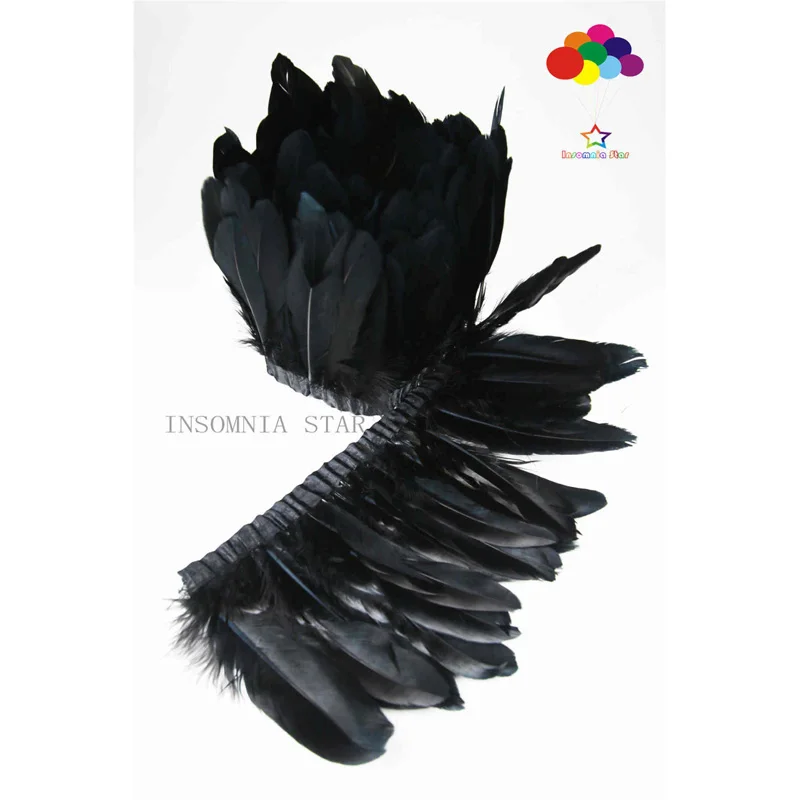 

2Yards/Lots 100% natural Goose Feather Trims Dyed Feather Ribbons black 15-20cm/6-8inch Fringes Cloth Belt DIY decoratives mask