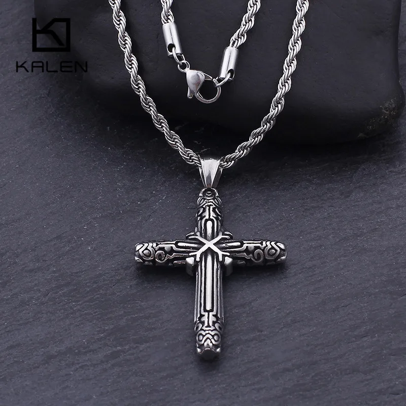 Stainless Steel Fashion Double Cross Pendant Necklace For Men Christian Prayer Crucifix Chain Jewelry | Украшения и аксессуары