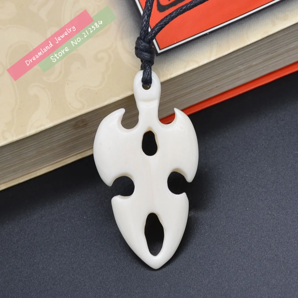 1pc Hot Hawaiian Handmade Carved Ox Bone TOTEM Pendant Necklace Choker Woman's Man's Tribal Surfer Style Jewelry FREE SHIPPING |