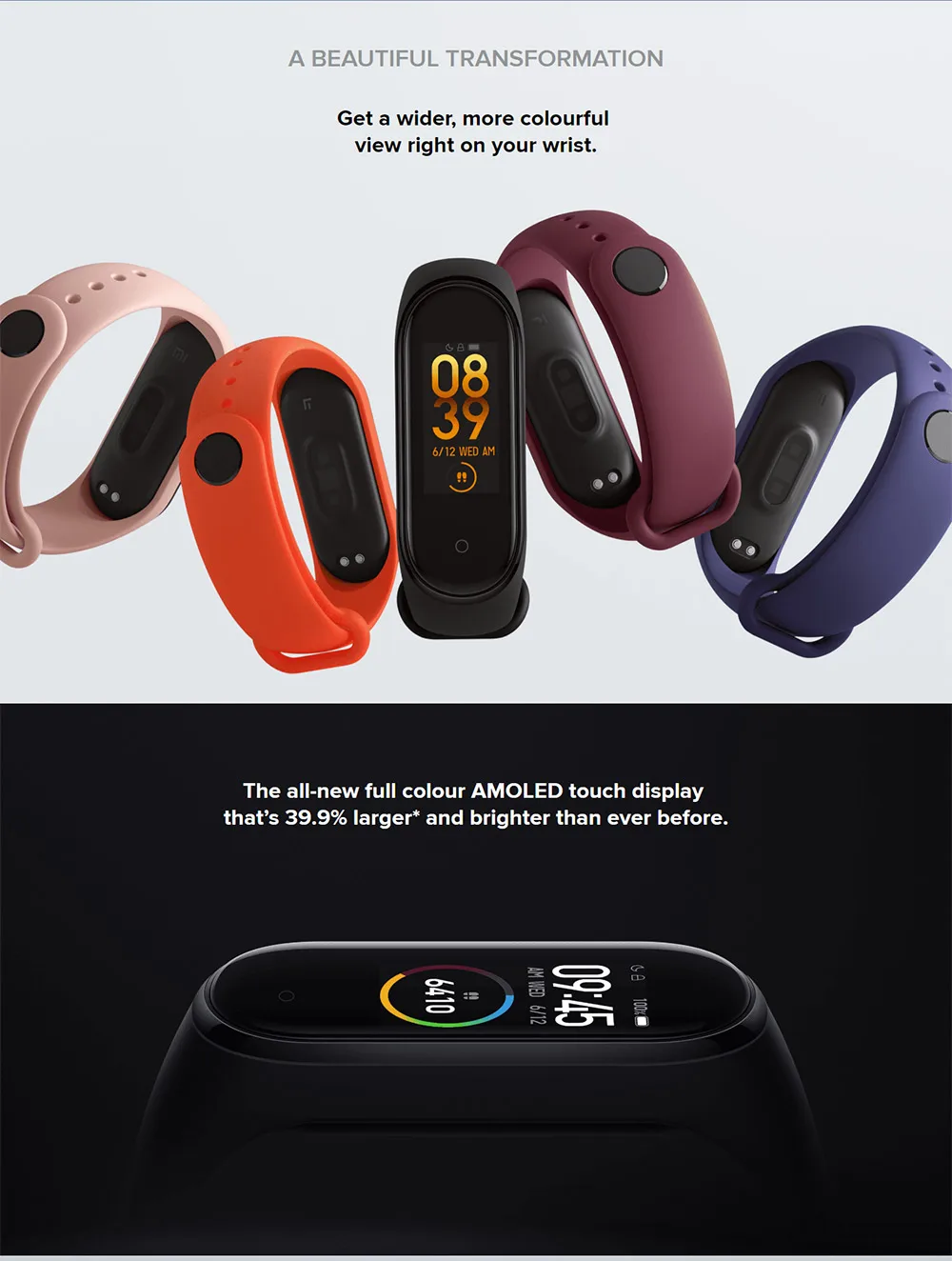 Xiaomi mi смарт-браслет 4, 0,95 дюйма, монитор сердечного ритма, 5 АТМ, водный Bluetooth 5,0, браслет Xiaomi 4 mi Band 4