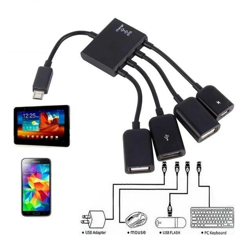 4 порта USB OTG Host концентратор адаптер кабель Micro зарядный для смартфонов и