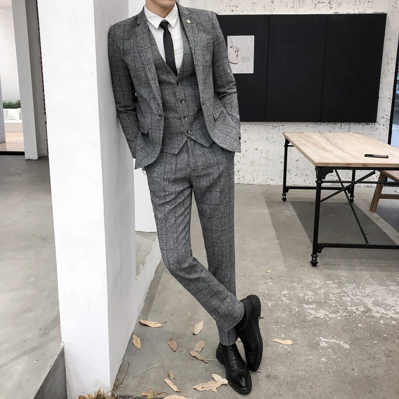 

Классические полосатые костюмы, мужской смокинг, мужской костюм, куртки с жилетом и брюками, Размер 3XL, новые мужские свадебные костюмы