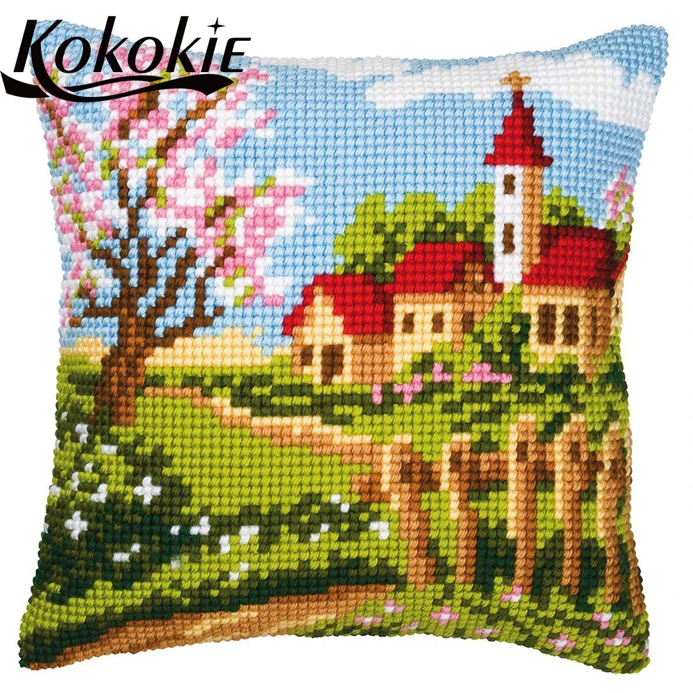 

Набор для вышивки ручной работы, Набор для вышивки крестиком, подушка для пейзажа, живописная ткань, «сделай сам»