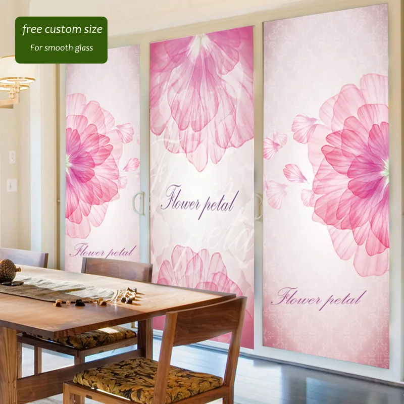 Custom Made Size Decorative Stained Glass Window Film No Glue Closet Wardrobe Stickers Static Home Decor PVC Pink Flowers KK76 | Дом и сад
