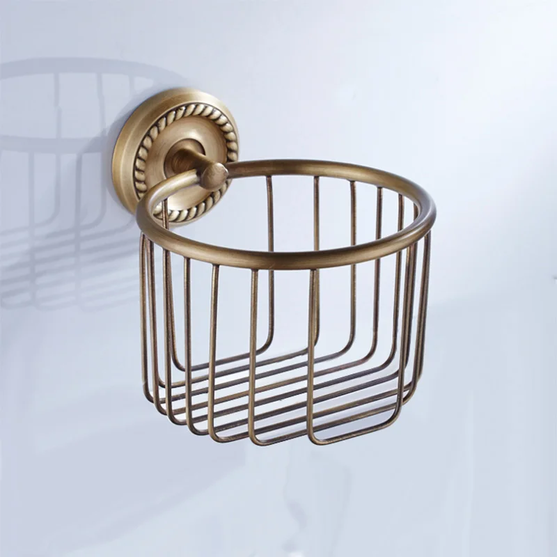 wc paper basket Бронзовые аксессуары для ванной комнаты, антикварный держатель для туалетной щетки, винтажный держатель для туалетной бумаги в рулоне, керамический двойной держатель для чашки, латунная мыльница - Цвет: wc paper basket