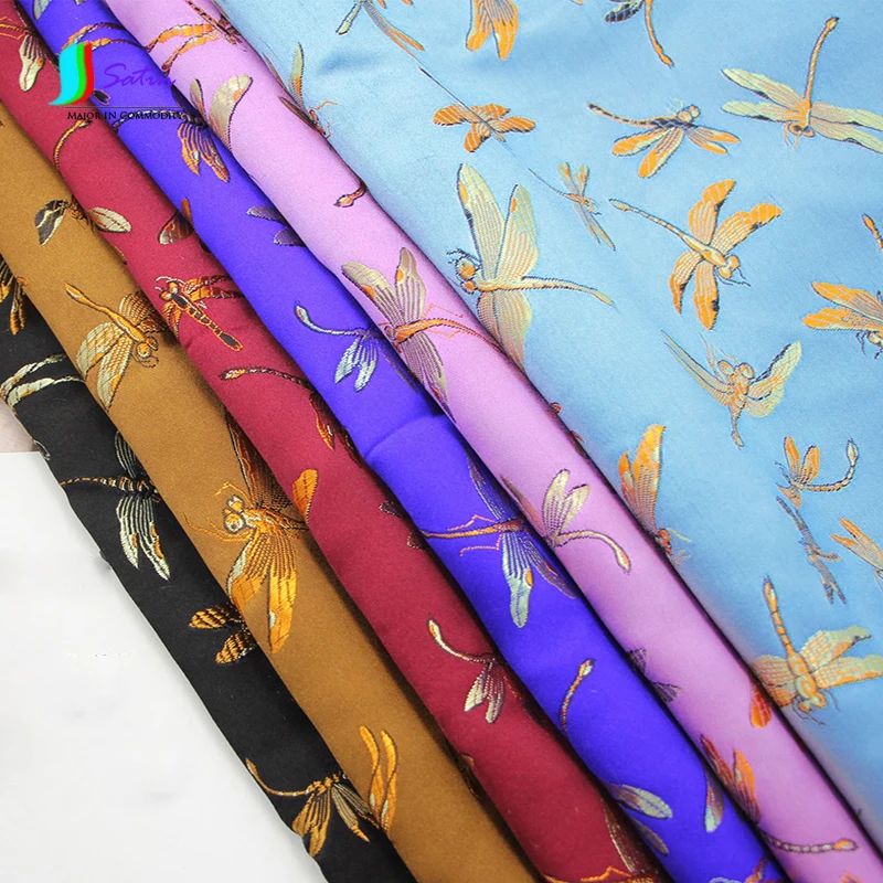 Цветная жаккардовая ткань с рисунком стрекозы имитация шелка парчовая китайский