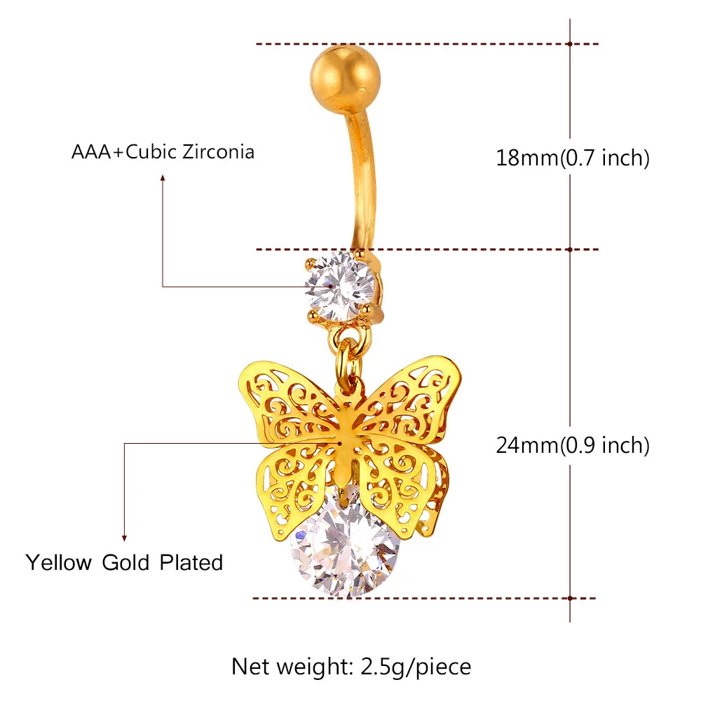 Хрустальный в форме бабочки ювелирные изделия для тела золото/серебро цвет пупка