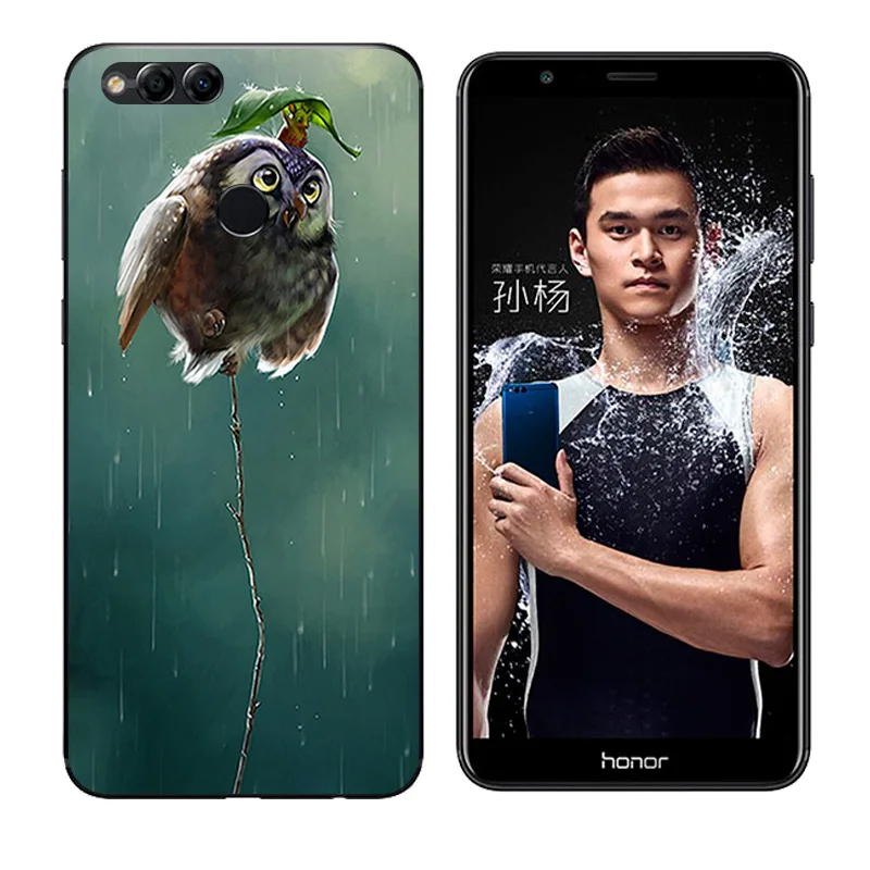 Clear TPU for Honor 7X Back Phone Cover Soft Silicone Huawei honor Girl Cat Printing Cases 5.93&quot Fundas |