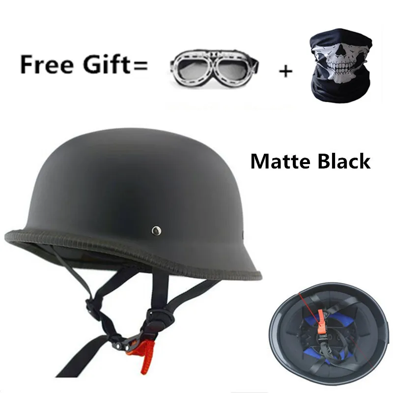 matte black Мотоциклетный шлем из искусственной кожи, черный, немецкий, мотоциклетный, с открытым лицом, полушлем, чоппер, байкер, пилот, скутер, Крузер, Мото шлем - Цвет: matte black