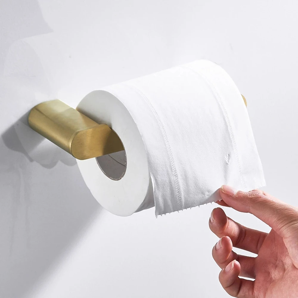 

Single Pipe Wall Mounted Toilet Roll Paper Holder Shelf Rack Roller Bathroom Kitchen Toilet Tissue Roll Hanger Brushed Gold