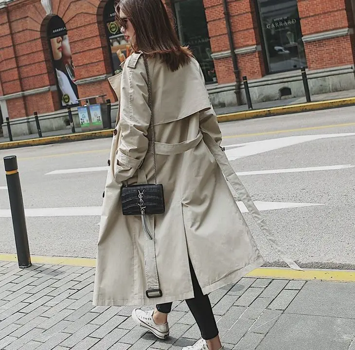 2018 Spring Autumn New Women's Casual Long trench coat oversize Double Breasted Vintage Washed Outwear Loose Clothing X-long | Женская