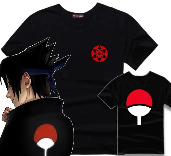 Sasuke/Семейный логотип Sharingan Eye Symbol футболка с Наруто Мужская аниме Учиха Косплей