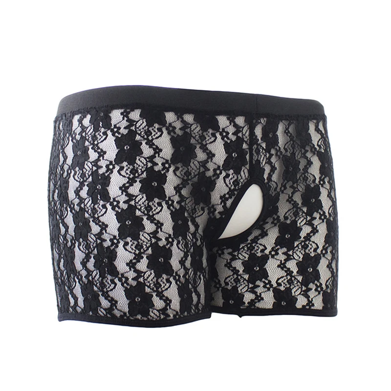 Горячие сексуальные мужские черные шорты Боксеры перспектива цветочные кружева