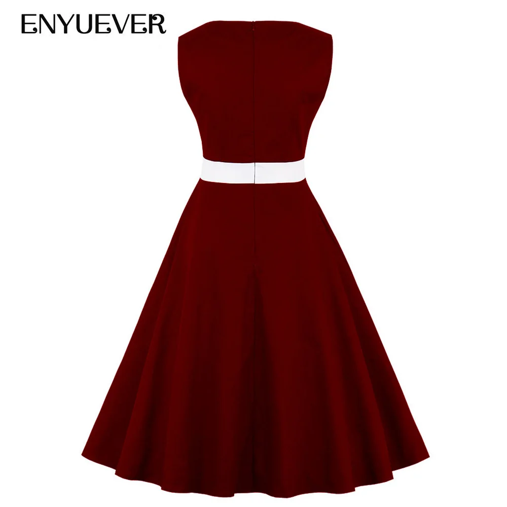 Enyuever Plus Size Vintage Dress Womens Clothes Sleeveless Rockabilly Robe Pin Up Patchwork Swing Summer Vestido Casual | Женская одежда
