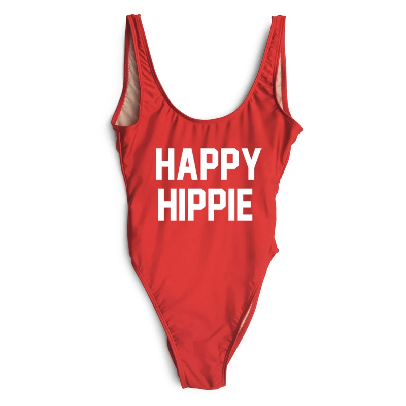 Женский купальник с принтом HAPPY HIPPIE сексуальный высоким вырезом для женщин maillot de