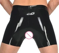 free shipping hot handmade latex rubber boxer shorts underwear with an attached anal sheath zipped front