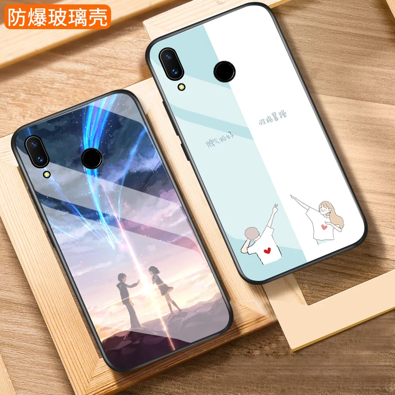 Для xiaomi redmi note 7 Чехол роскошный ТПУ Край с жестким 3D рисунком закаленное стекло