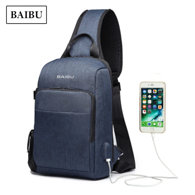 Baibu брендов Для мужчин груди мешок Повседневное Crossbody сумки для подростка зарядка