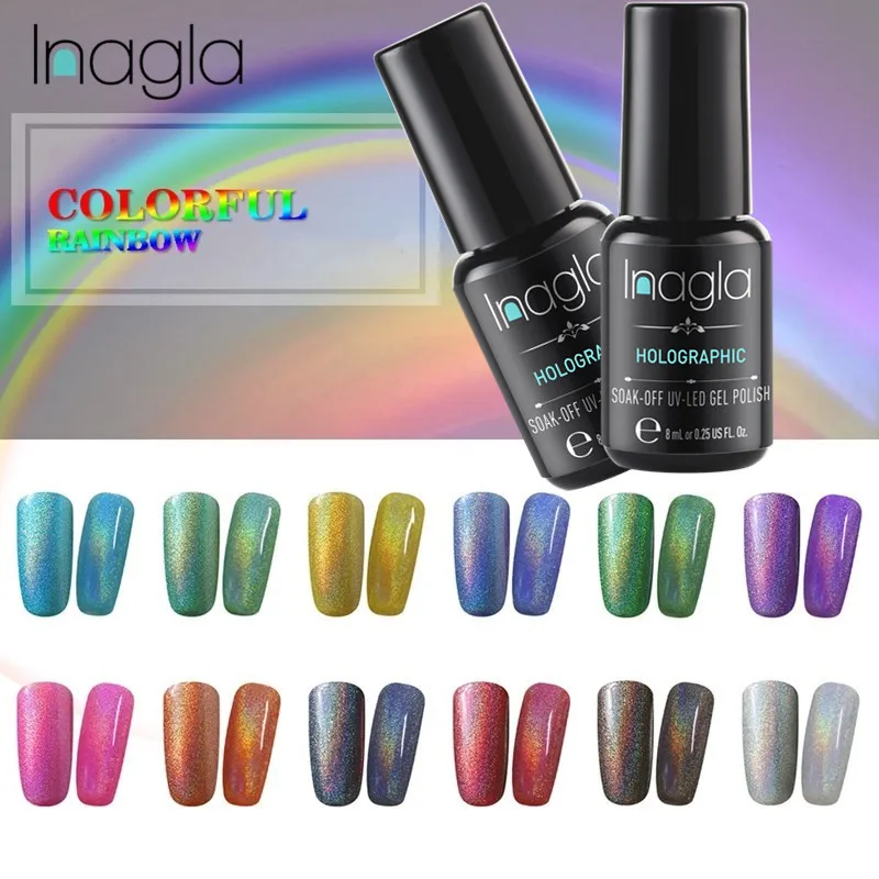 Inagla голографическая серия 12 цветов Soak Off UV Гель лак для ногтей полу постоянный Lucky