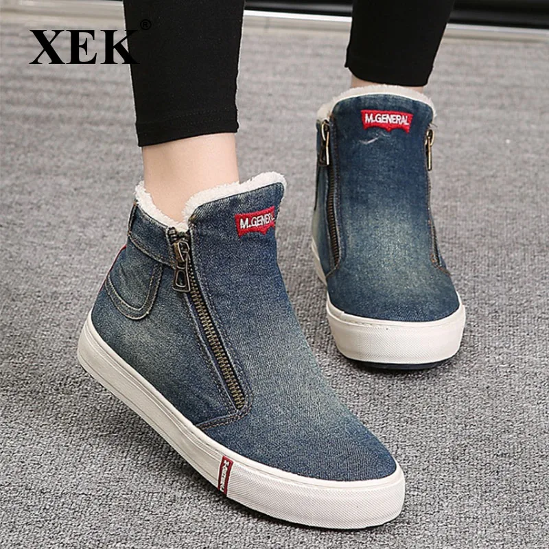 

XEK 2018 Fashion warm snow boots heels winter boots new arrival ankle boots women shoes warm fur Insole shoes ZLL189