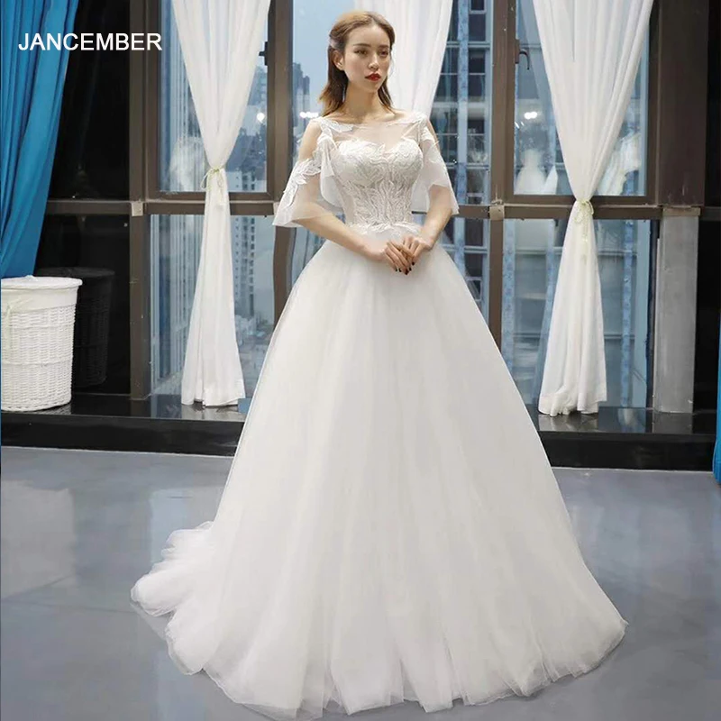 J66768 janceber кружевные свадебные платья пляжные с круглым вырезом белые в пол летние