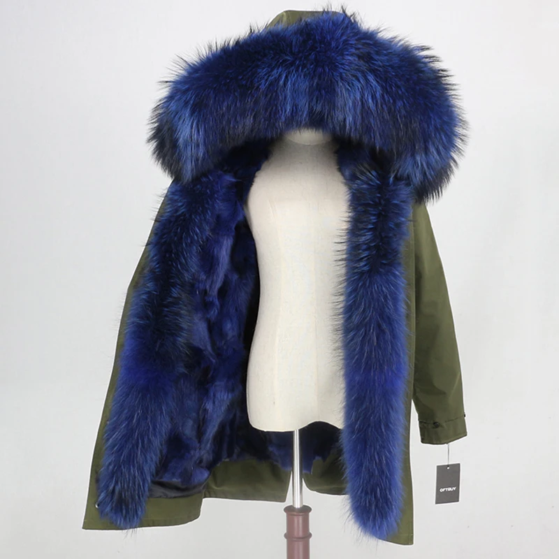 black blue OFTBUY, водонепроницаемая парка, Длинные парки, натуральный Лисий мех, худи, натуральный Лисий мех, подкладка, зимняя куртка для женщин, Съемная куртка, уличная одежда, новинка - Цвет: black blue