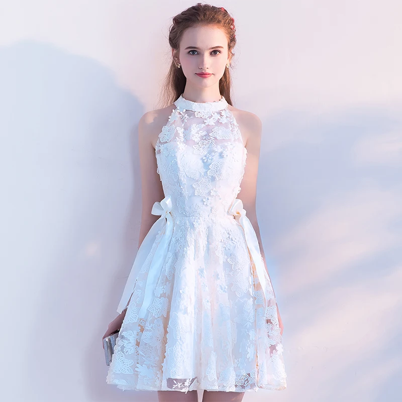 Винтажные кружевные короткие мини-Выпускные платья vestido de festa Совок галстук-лента женские вечерние платья для женщин