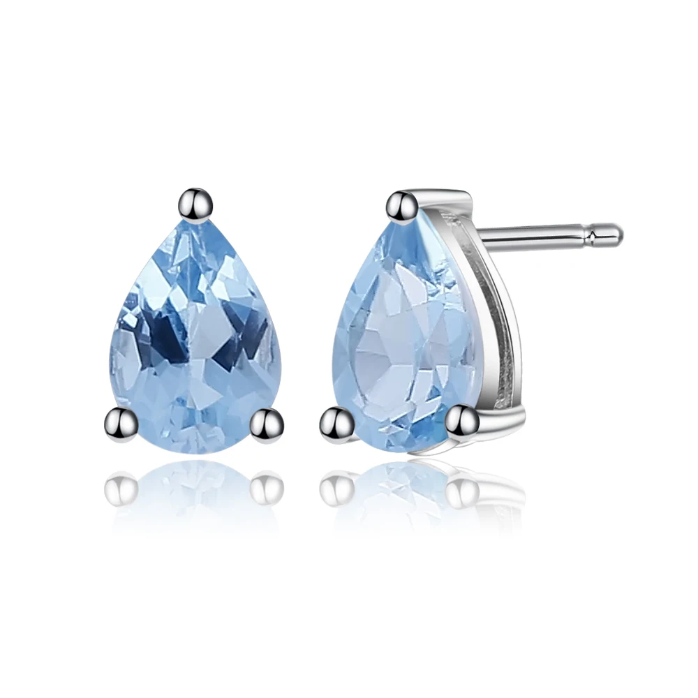 

Gem's Ballet 4*6mm 0.99Ct Natural Swiss Blue Topaz Gemstone Stud Earrings for Women Real 925 Sterling Silver Water Drop Jewelry