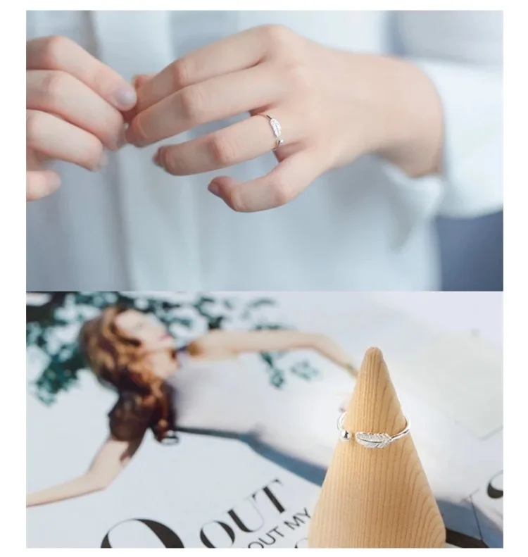New Arrival Fashion Silver Color Feather Open Rings For Women Party Gift Anel Prata Sale |