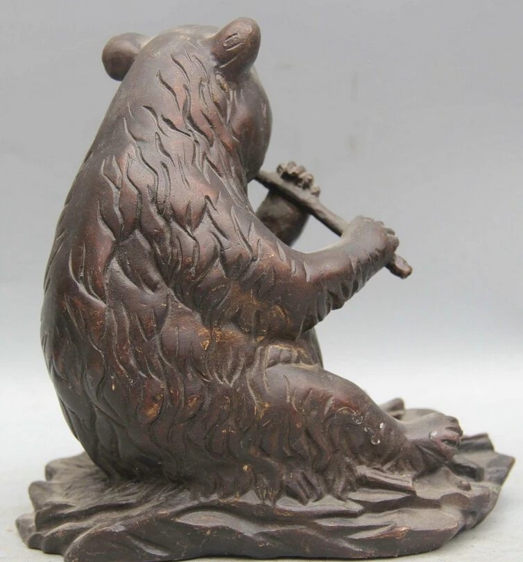 song voge gem S2433 6 Chinese Fengshui Folk Bronze seat panda bear cat bamboo Statue sculpture | Дом и сад