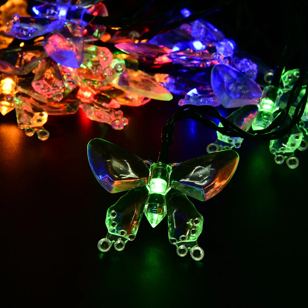 Гирлянда с цветными бабочками 4 8 М 20 светодиодов|led lighting outdoor lighting|led solar fairy lightsled