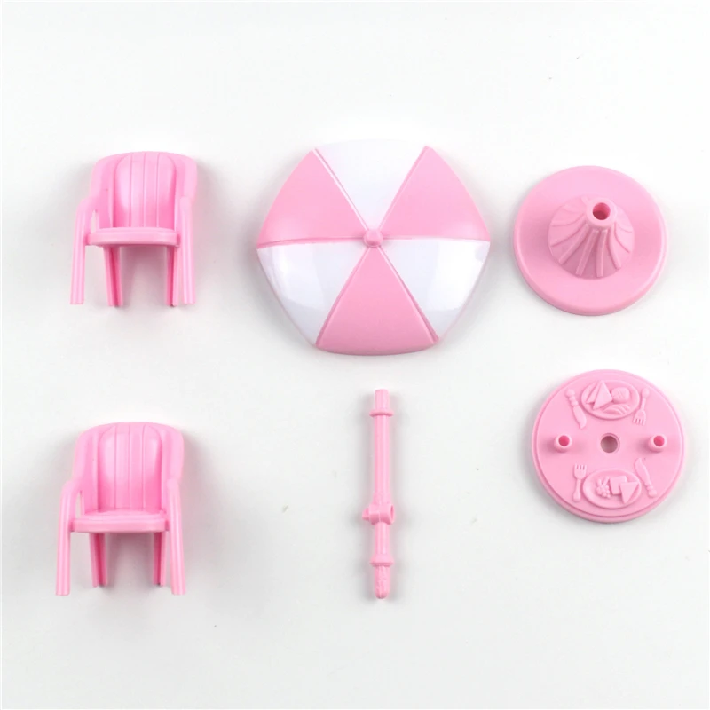 

Dolls Miniature Dollhouse Babie Furniture Pink Dessert Table Chair Set Plastic Umbrella American Baby toys Accessories Gift Q17
