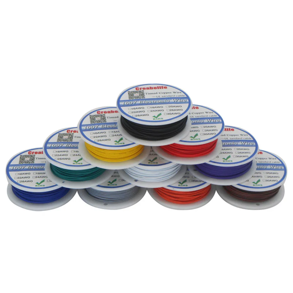 10m /lot UL1007 30AWG 10 Colors Electrical Wire Cable Line PVC Tinned Copper PCB Wire RoHS UL Certification Insulated LED Cable