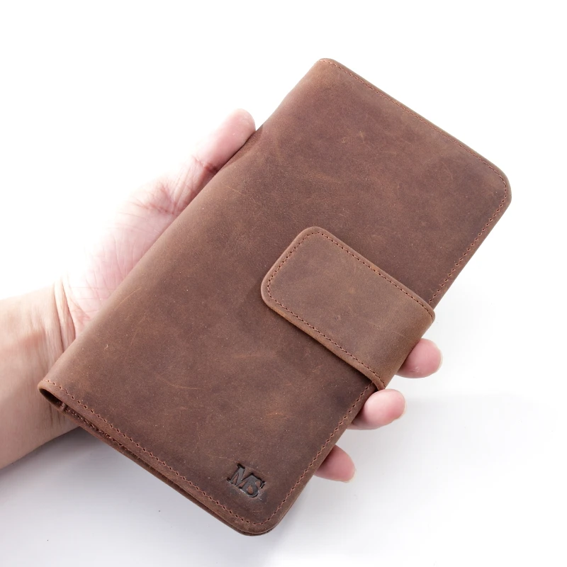 

MS Crazy Horse Cowhide Leather Men Wallets Fashion Purse With Card Holder Vintage Long Clutch Coin Wrist Bag 2 Colors Q374