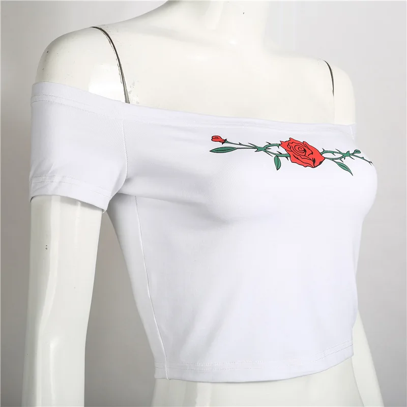 Женская футболка с цветочным принтом и открытыми плечами короткая - купить по