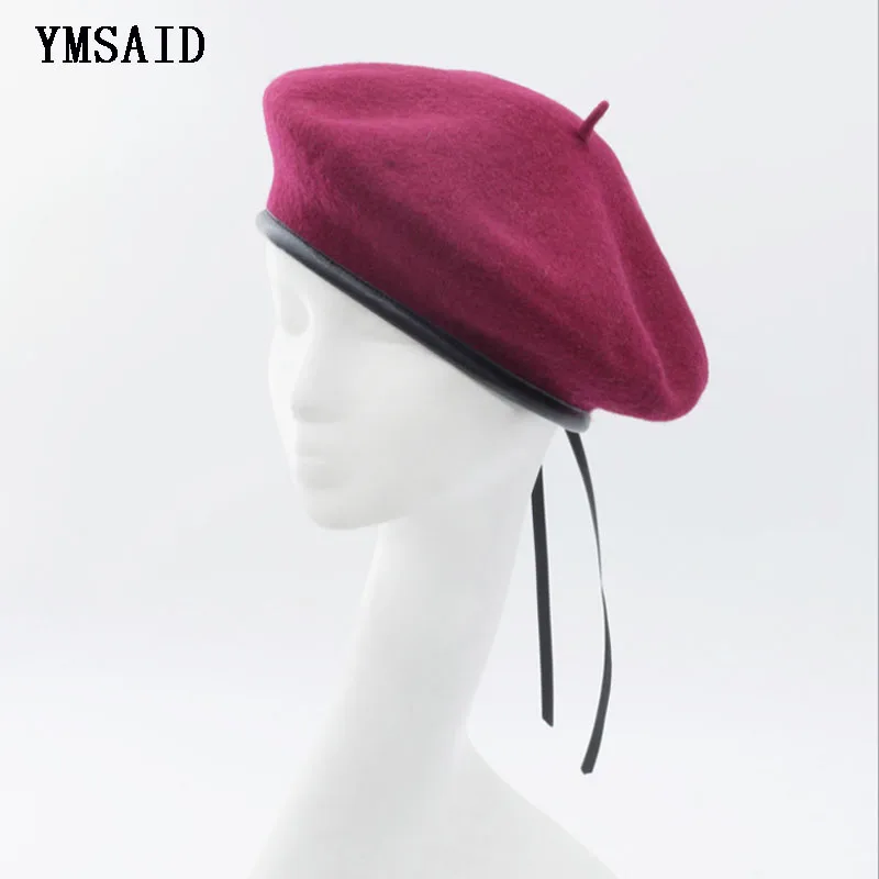 Кожаный Французский Берет Ymsaid черная женская шапка из 100 шерсти береты