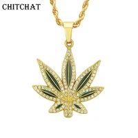 2018 new iced out rhinestone maple leaf pendant necklace herb charm necklace hip hop jewelry mujer