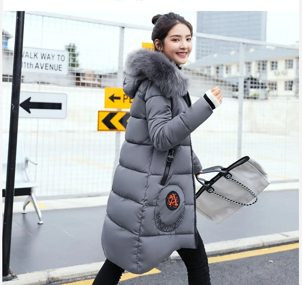 2017 Зимние новые женские парки с капюшоном большой меховой воротник свободные