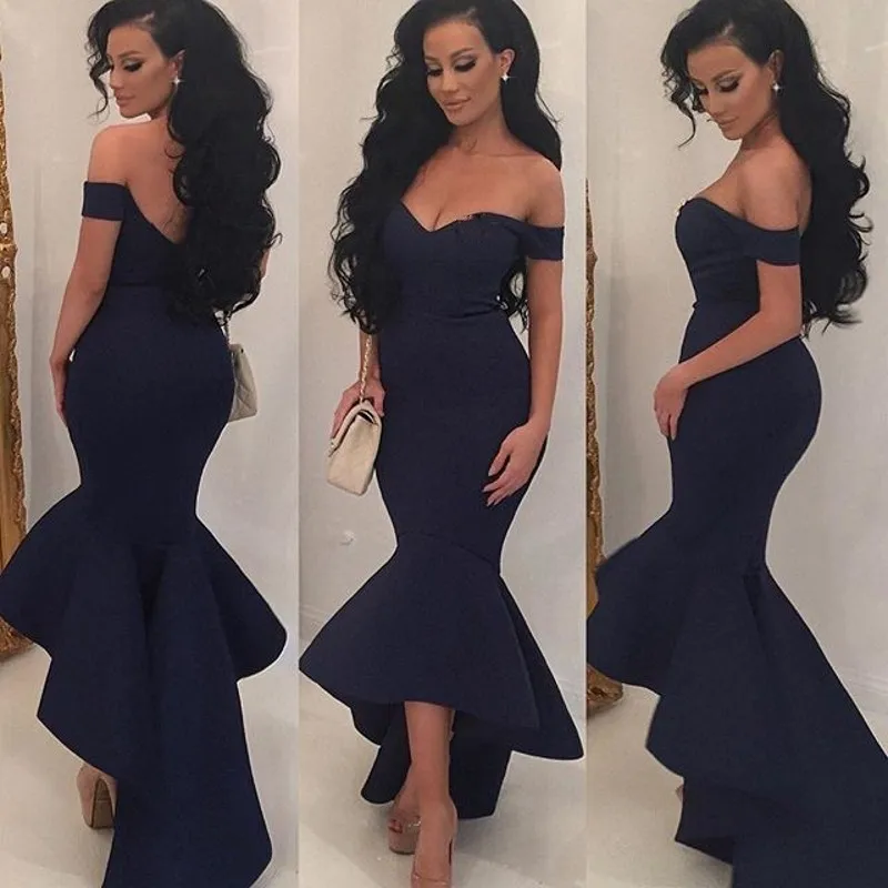 

Sleeveless ZAHY Nature Waistline Evening Dress Black Floor-Length Satin Mermaid Activity Dress Sexy Off The Shoulder Vestidos