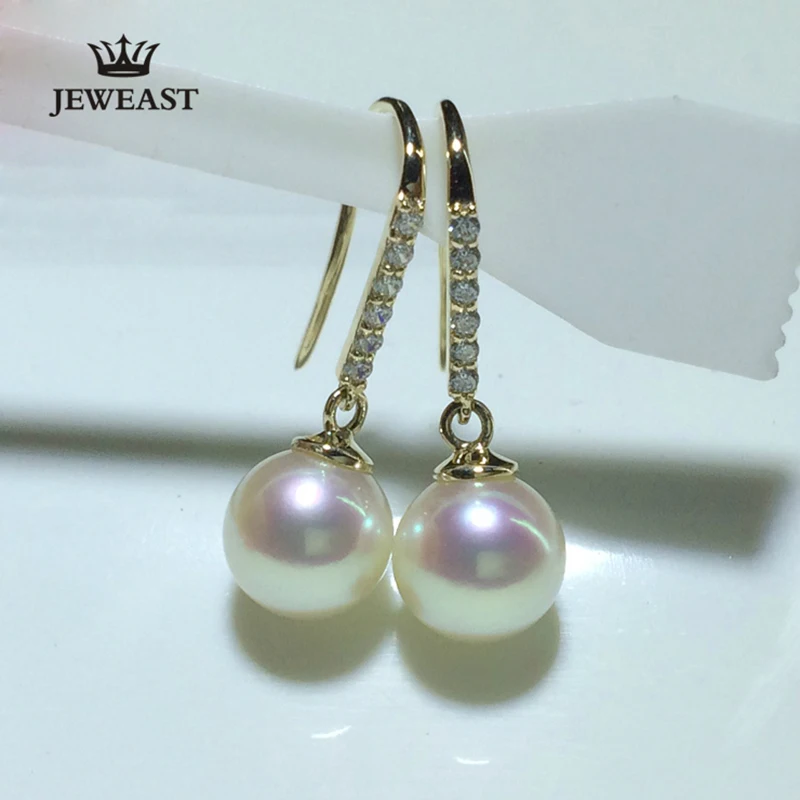 Серьги-капельки с золотым жемчугом, 18 k, модные женские, женские, для девушек, подарок, однотонные, 750, вечерние, натуральные, хорошие, как и хорошая скидка