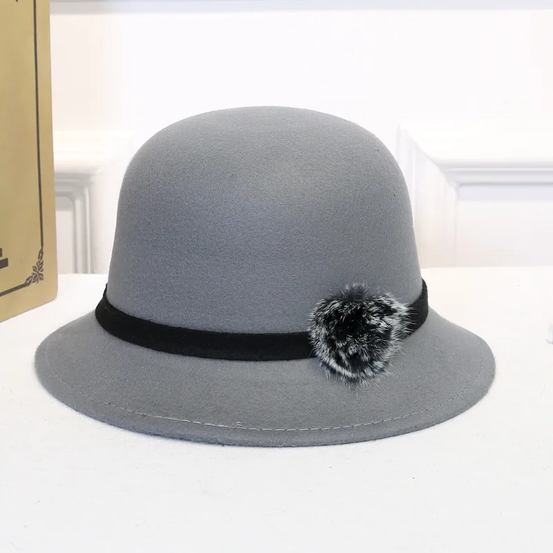 Зима осень Имитация шерсти Fedoras Женская джазовая шляпа европейские американские круглые шапки шляпы Bowler