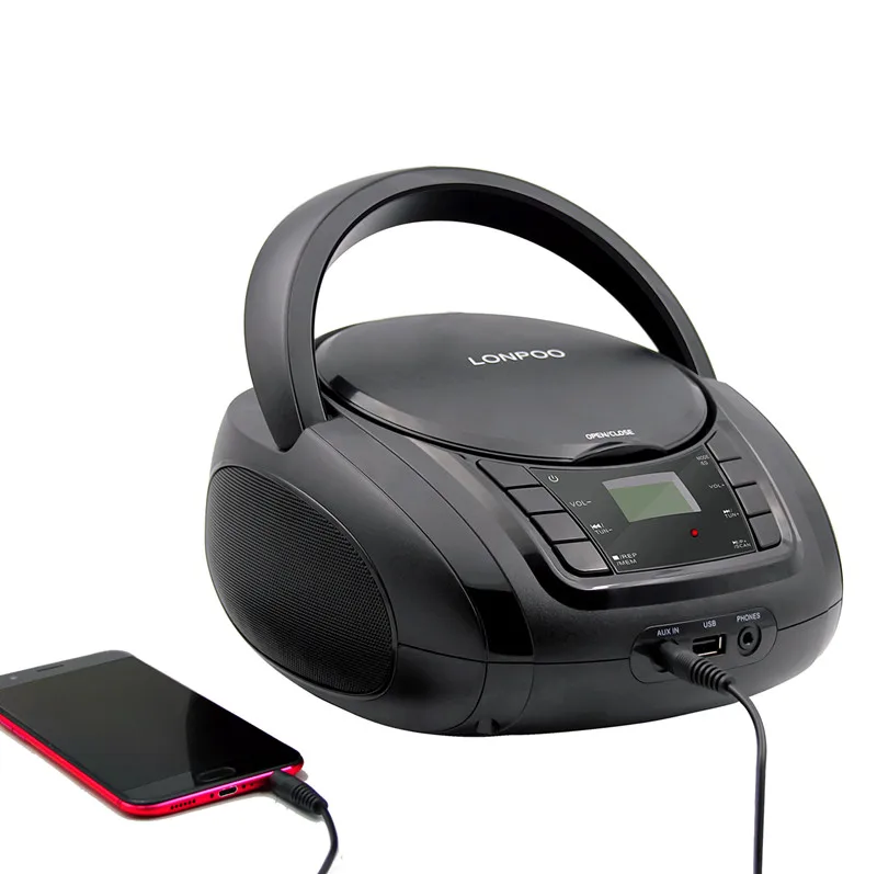 Bluetooth CD плеер LONPOO портативный проигрыватель USB стерео сабвуфер динамик FM радио AUX