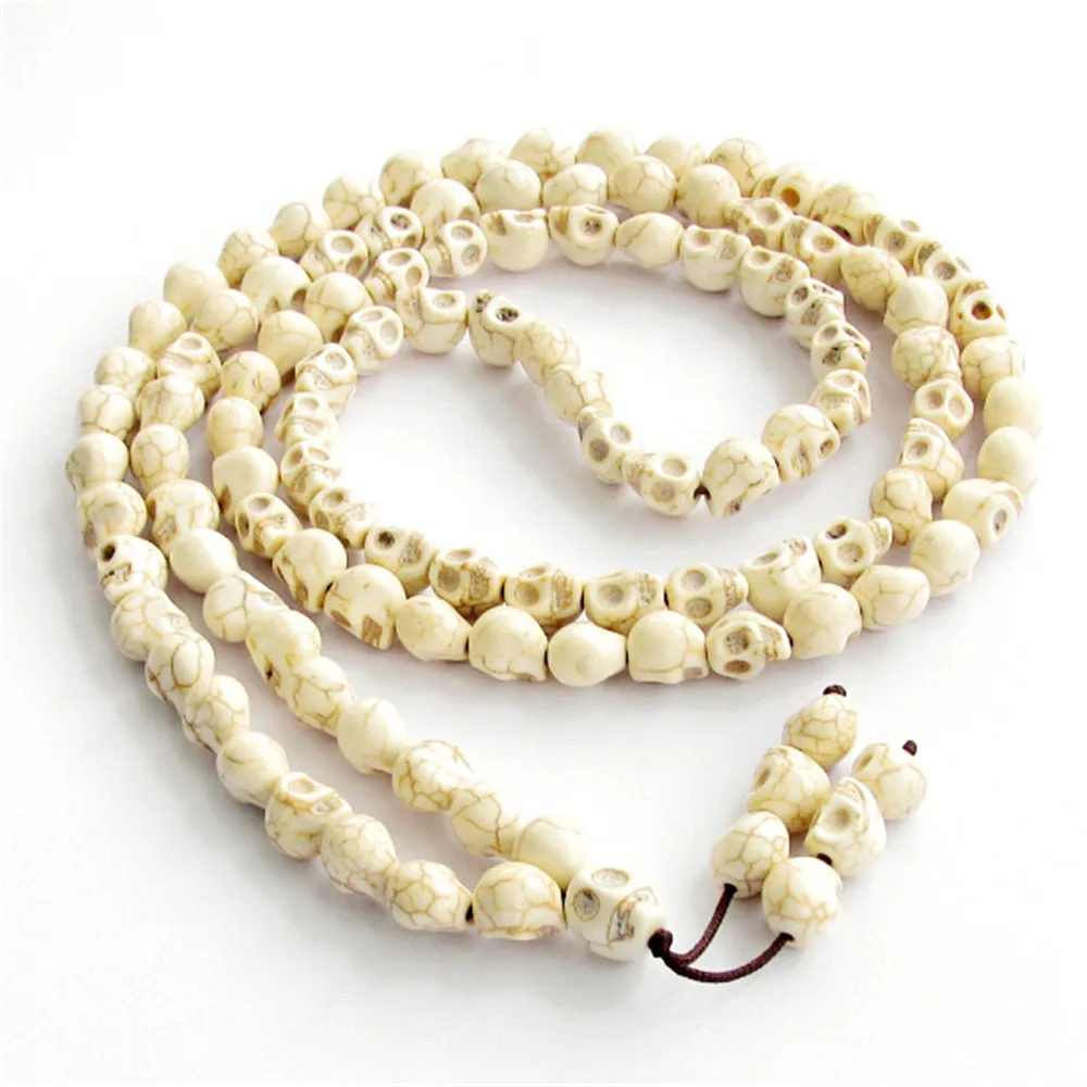 Натуральный драгоценный камень Howlite бисер череп, вырезанный вручную тибетский буддийский 108 молитвенный бисерный Мала браслет или ожерелье 10*8 мм Прямая поставка
