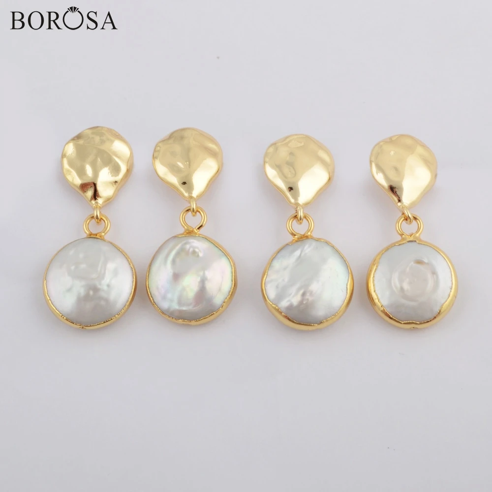 

BOROSA 5/10Pairs Best Quality Gold Color Natural Freshwater Pearl Drop Earrings Jewelry Beach Jewelry for Lady as Gift G1788