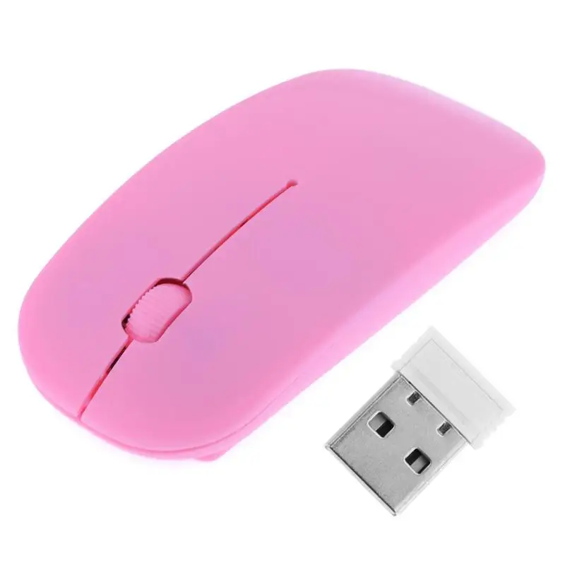 Розовый 2,4 ГГц 1000 Точек на дюйм 3-кнопочный ультра тонкий usb Беспроводной оптический фотоэлектрический игровой Мышь для компьютера ПК, ноутбука, настольного компьютера 7 Карамельный цвет - Цвет: Розовый